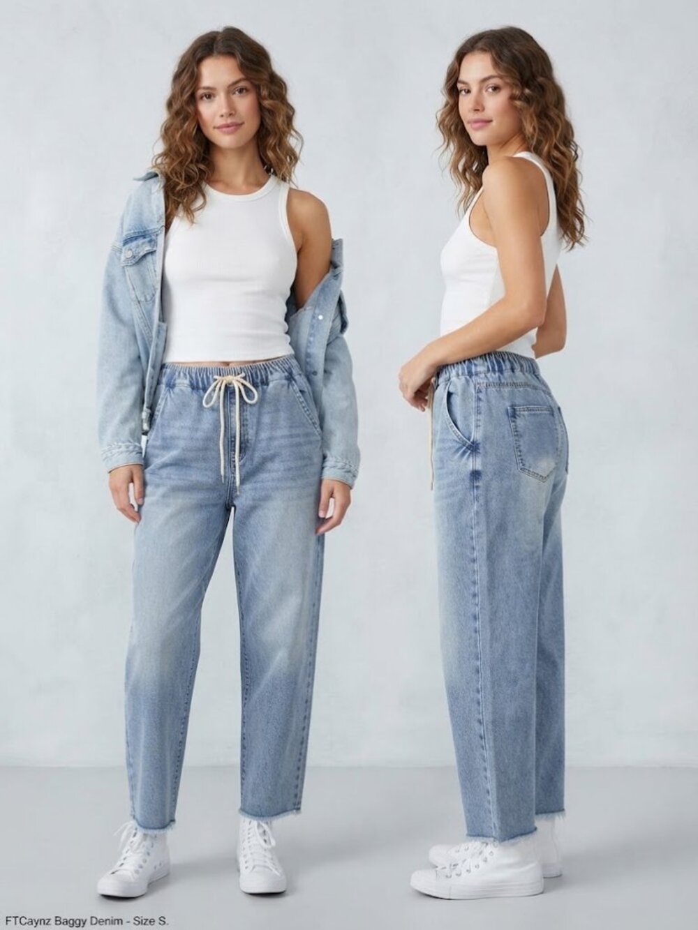 Amazon FTCaynz Waistband Baggy Women's Lightweight Denim Pants - Size Small NEW - Picture 1 of 6